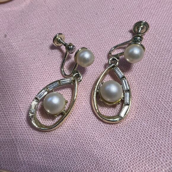 Vintage DODDS-11w30st inc faux pearl rhinestone baguettes parure set Rare estate - Picture 4 of 10